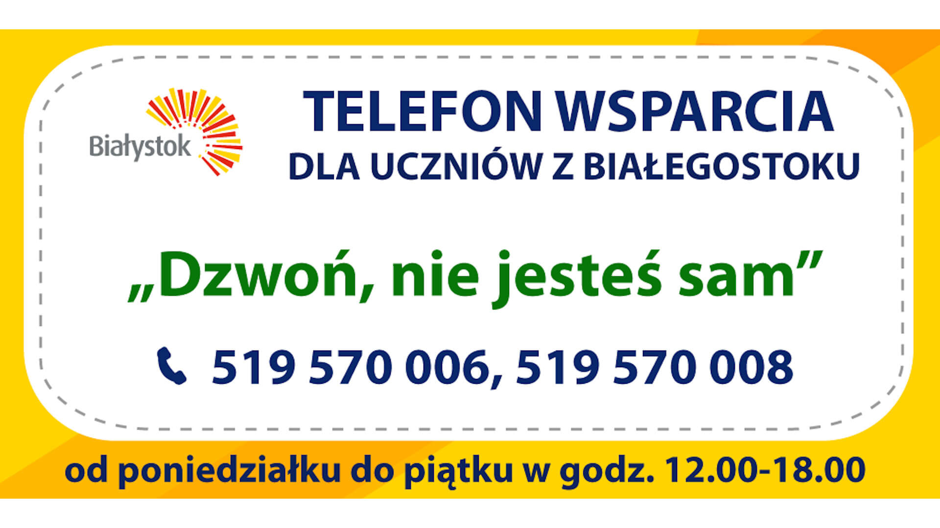 Telefon zaufania dla uczniów białostockich szkół, źródło: UM Białystok