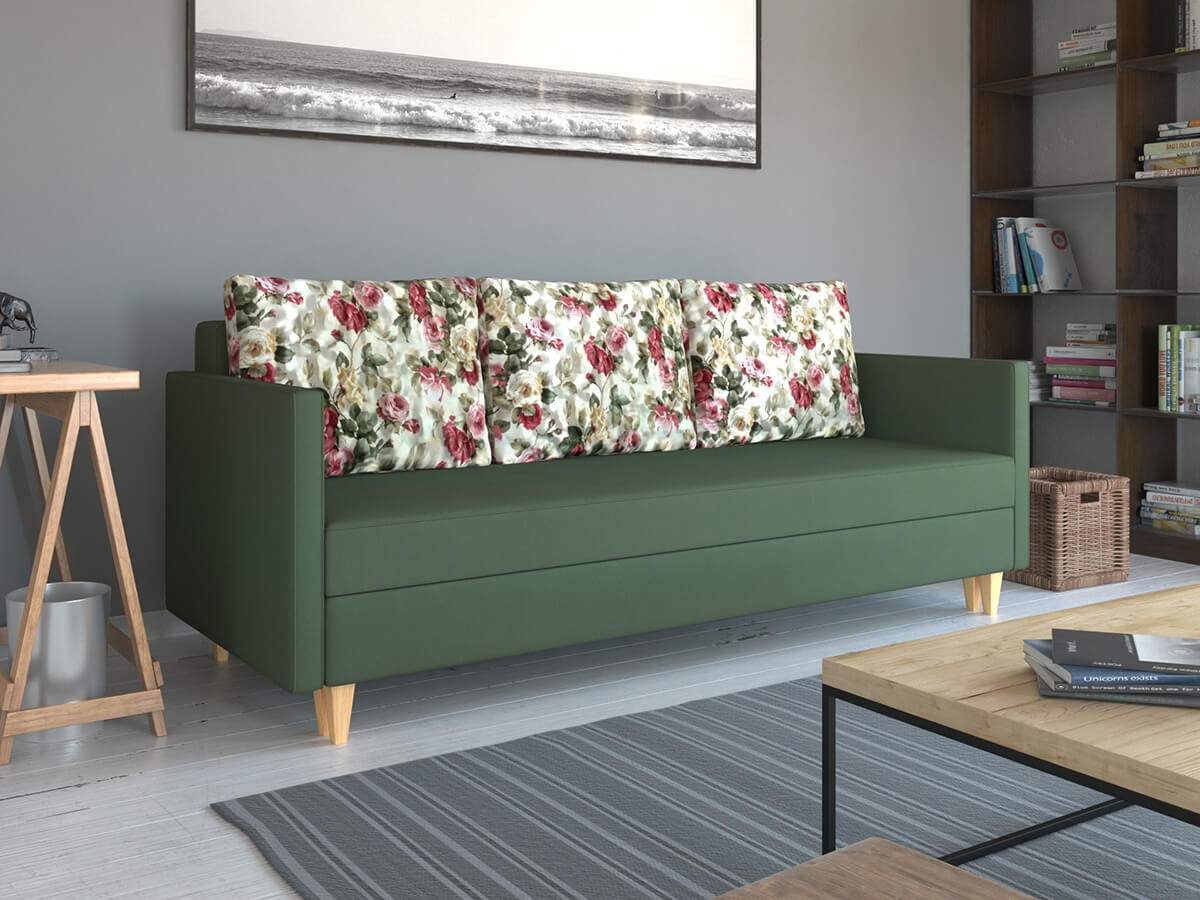 skandynawska zielona sofa na nóżkach frenso