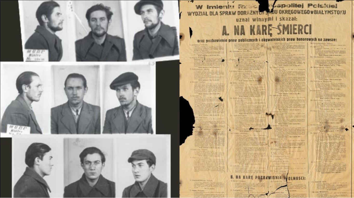 Zdjęcia sygnalityczne członków podziemia zbrojnego skazanych na śmierć przez mjr. S. Baraniuka, Foto: Zasoby IPN
