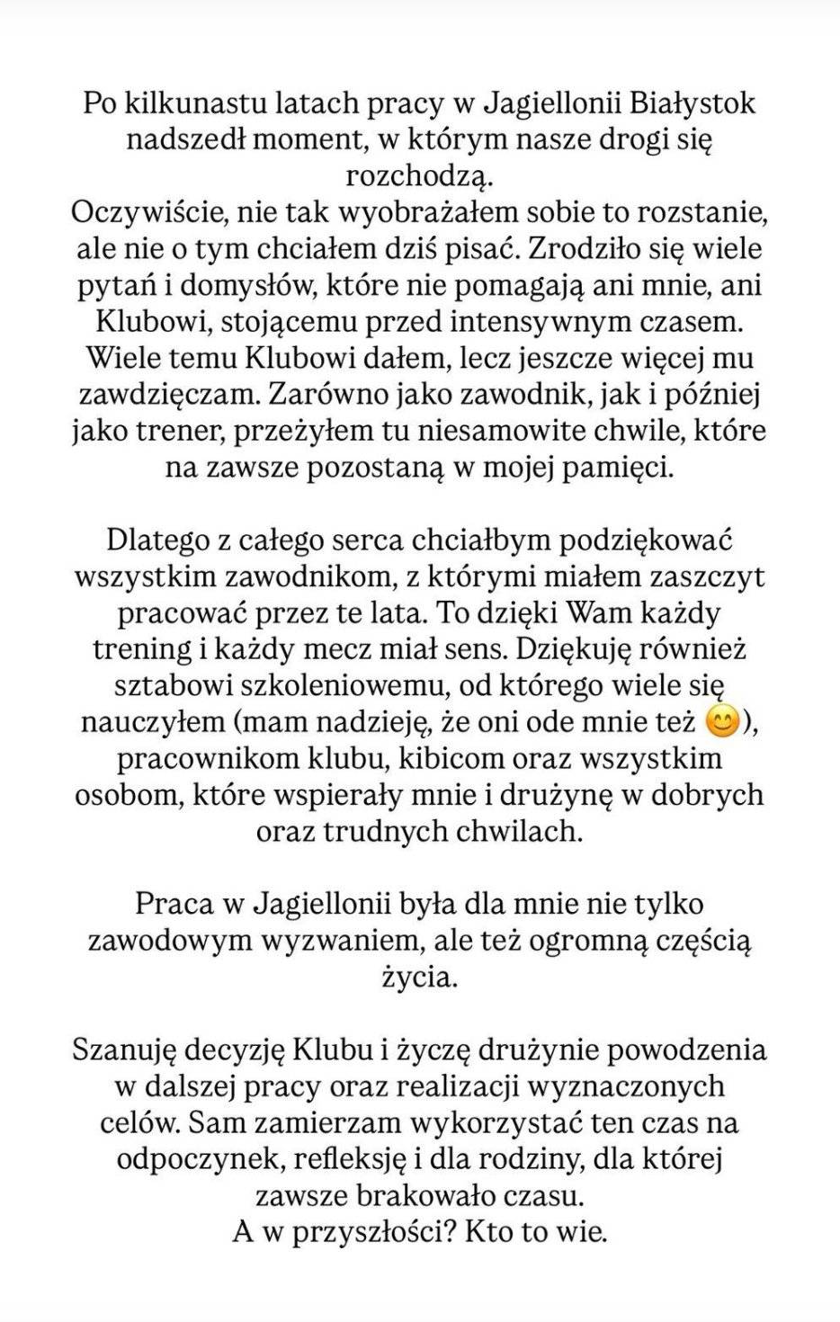 Oświadczenie Rafała Grzyba zamieszczone na Instagramie