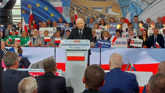 Jarosław Kaczyński w Dąbrowie Białostockiej, 16.05.2024, fot. Grzegorz Pilat