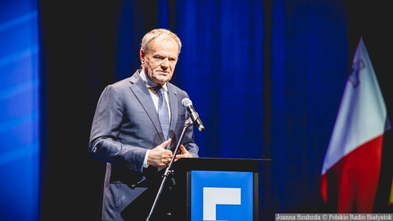 Donald Tusk, Forum Spójności i Rozwoju Granicznego Unii Europejskiej w Białymstoku, 28.10.2025, fot. Joanna Szubzda