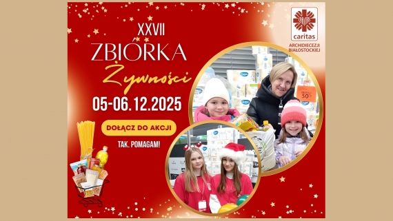 Ogólnopolska świąteczna akcja zbiórki żywności „Tak, pomagam!”, 5.12.2025, fot. Caritas Archidiecezji Białostockiej