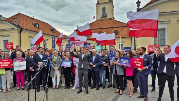 Konferencja prasowa KO, Lewicy i Trzeciej Drogi w Białymstoku, 29.05.2025, fot. Grzegorz Pilat