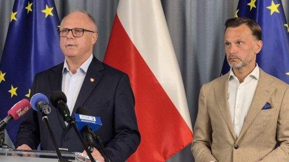 Konferencja prasowa w PUW, europoseł Jacek Protas i wojewoda podlaski Jacek Brzozowski, 22.07.2025, fot. Marcin Mazewski