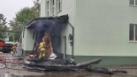 Pożar budynku przemysłowo-handlowego w Hajnówce, fot. Rafał Androsiuk