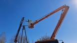 Elektrycy PGE Dystrybucji zamontowali nową platformę na bocianie gniazdo w Protasach, 4.04.2025, fot. Marcin Mazewski